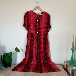Vintage Player Red Snake Print Maxi Dress